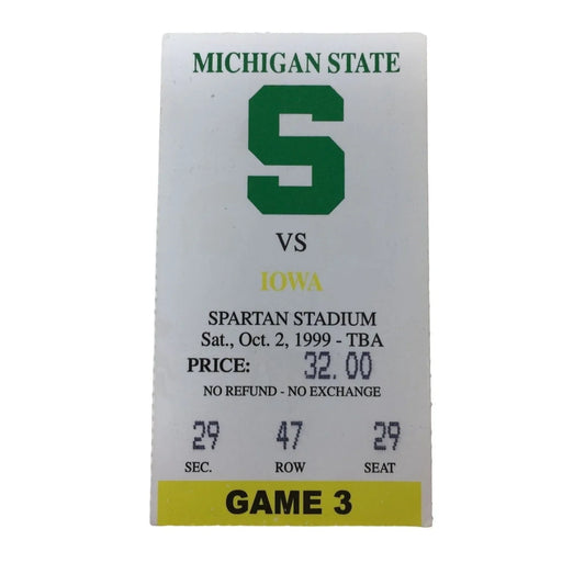 Michigan State vs Iowa Spartan Stadium Sat. Oct 0, 1999 $32 Ticket stub Game 3 Michican State A+ Stuff