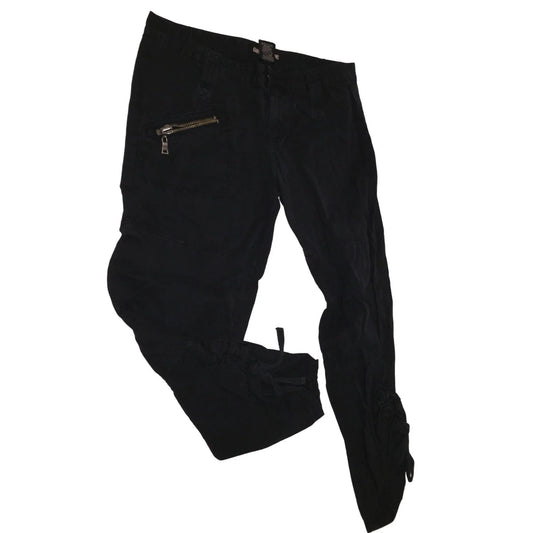Vintage GUESS Black Cropped Jeans with Diagonal Zipper Pocket and ties on bottoms - Size 29 GUESS Jeansa A+ Stuff
