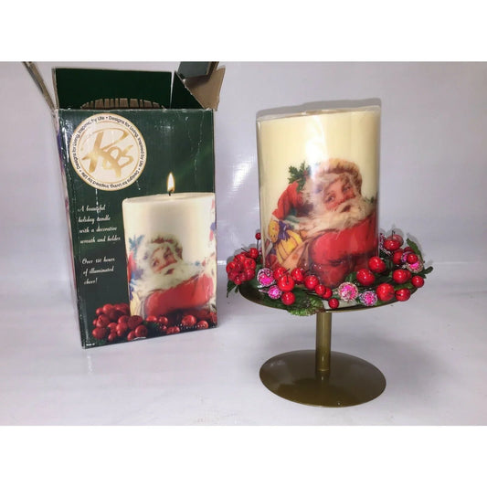 Christmas Decorative Candle w Smiling SANTA CLAUS Design, Wreath ROS (Enesco) A+ Stuff Candles