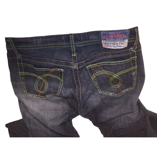 Vintage Z Cavarricci Jeans - Womens size 9 Green Swirl Embroidered Pockets Lime Green and tan threads Z Cavarricci A+ Stuff