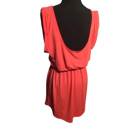 Pretty Coral Dress with Low Scoop Back and cinched waist - Size 8 Divided A+ Stuff