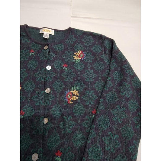 Talbots Womens S Dark Detailed pattern sweater with small red flowers Talbots A+ Stuff Shirts & Tops