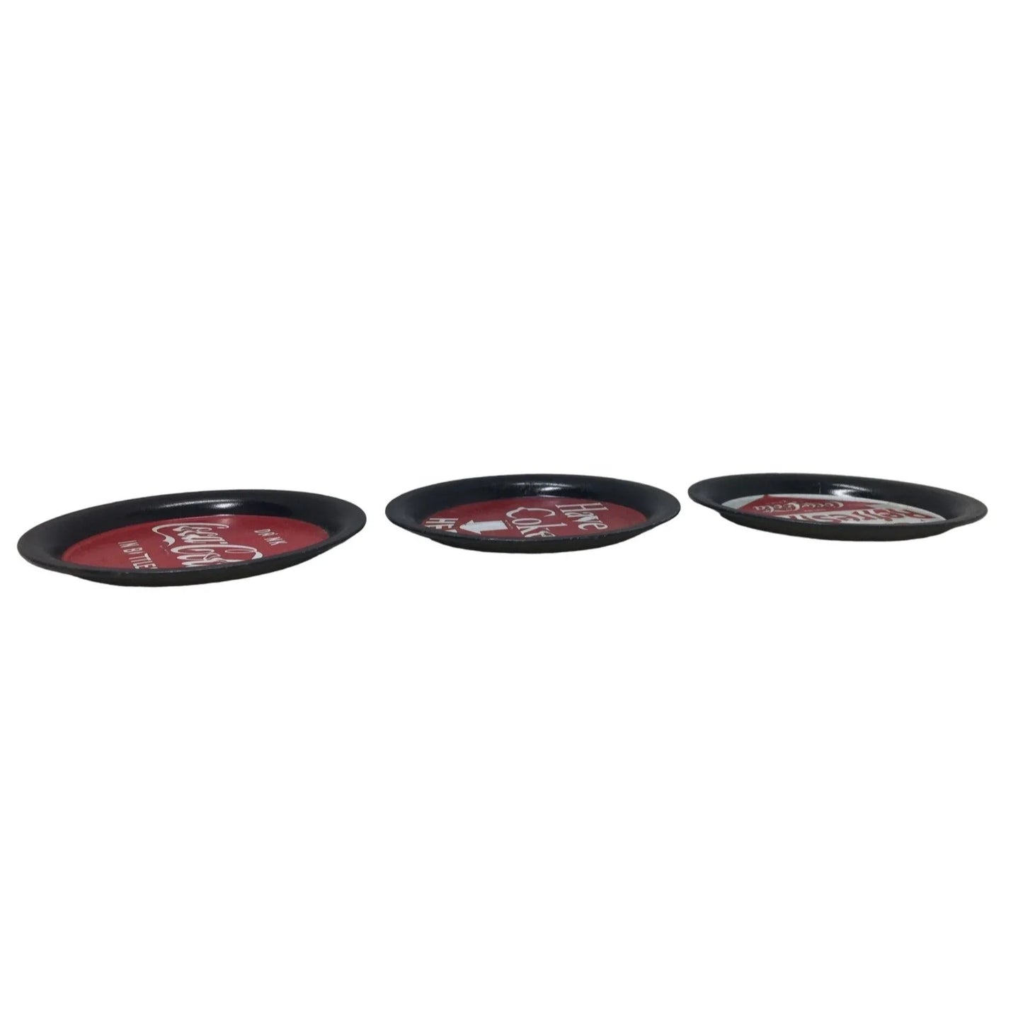 Vintage Coca-Cola Tin Coasters (3) Red white and black coaster set - Vintage Advertising Coca-Cola A+ Stuff