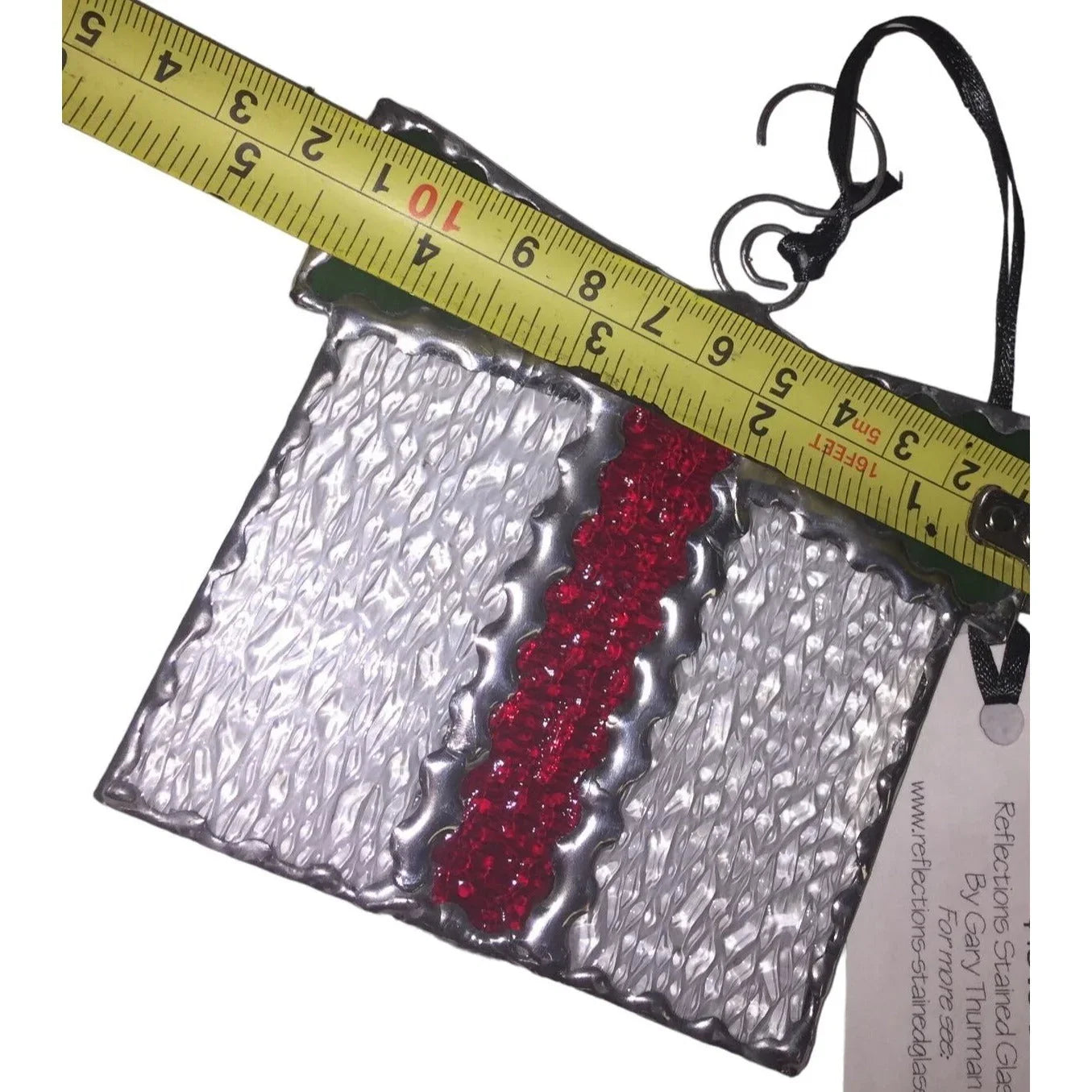 Pretty Textured Stained Glass Christmas Present Ornament or Sun catcher - Clear texture with Green and Red "Ribbons" A+ Stuff A+ Stuff