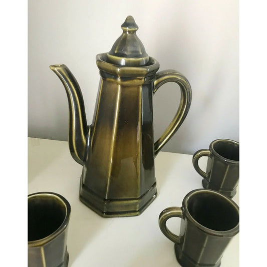PFALTZGRAFF Coffee PITCHER w Lid #490H & MUGS #280H Olive Green Pfaltzgraff A+ Stuff Serving Pitchers & Carafes