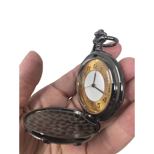 Monogrammed POCKETWATCH in wooden case - Gold tone face - MES Inscribed on metal Case