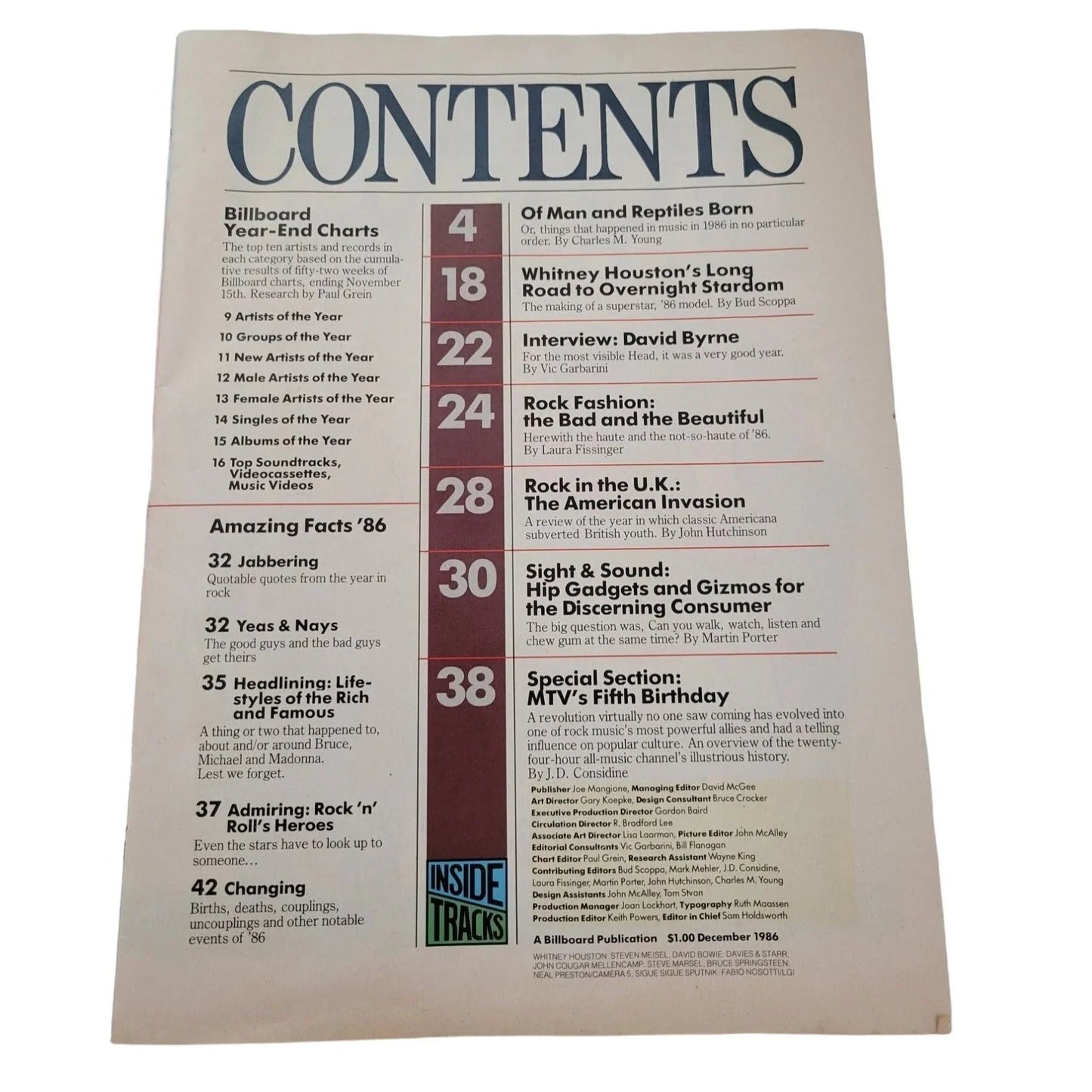 Inside Tracks - The Year in Rock '86 Whitney Houston Artist of the Year December 1986 Billboard Music Billboard A+ Stuff
