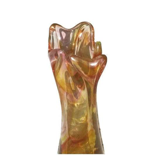 MARTY CHRISTY 2003 Beautiful ART GLASS Bud Vase - Orange and crimson swirl white and Clear Signed and INSCRIBED 'Merry Christmas, Sally' - L marty christy A+ Stuff Vases