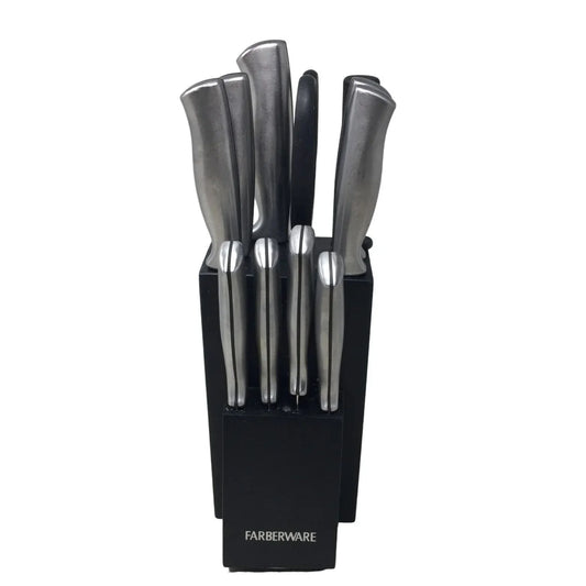 Farberware 12 piece Knife Set - Black Knife Block with Sharpenter, Scissors and 9 Knives Farberware A+ Stuff