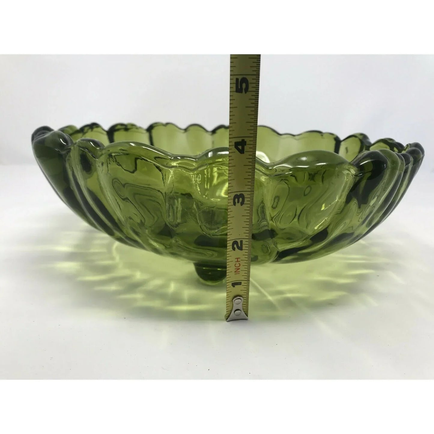 SUNFLOWER Indiana Glass AVOCADO Green Large 11" FOOTED Fruit Bowl Indiana Glass A+ Stuff Bowls