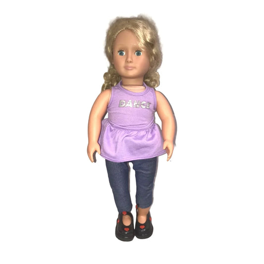 OUR GENERATION Blonde Long Haried 18" Doll with Sweet Face and Purple "DANCE" Shirt Our Generation A+ Stuff Dolls