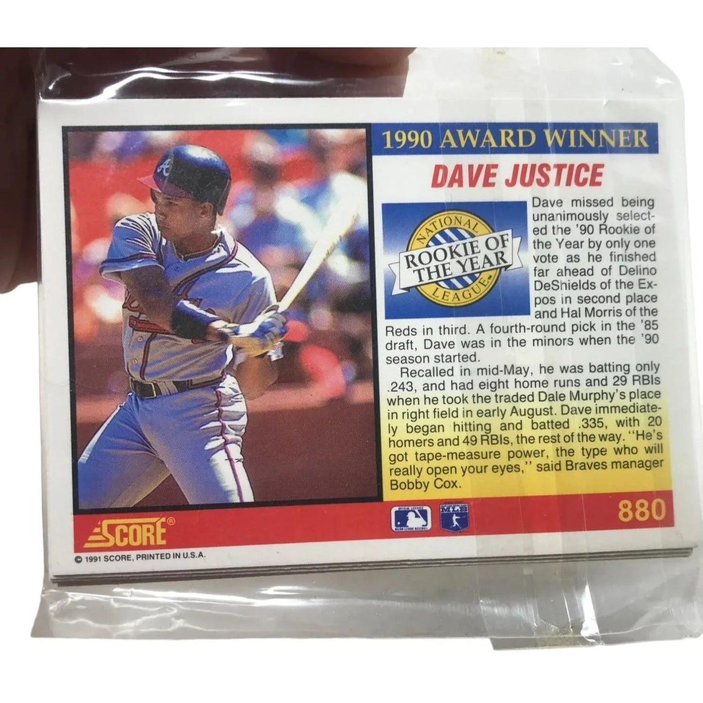 1991 Score Baseball Award Winners Complete Set all (6) subset cards #875-880 SCORE A+ Stuff