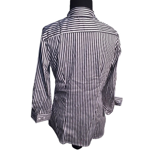 H&M Womens oversize Striped button down blouse with white cuffs - Size 10 (stretchy) HM A+ Stuff