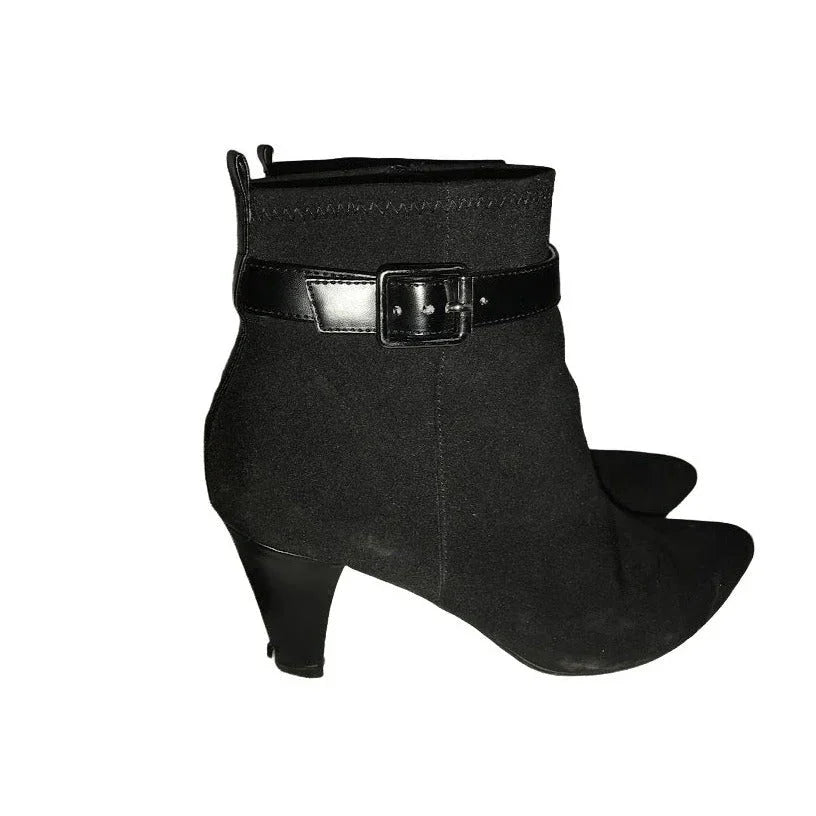Black Heeled Booties - Womens Boots belt around each with small buckle- size 8.5 - some wear and dust - overall good condition ( see photos) A+ Stuff A+ Stuff Shoes