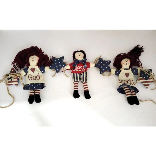 Vintage Raggedy Ann and Raggedy Andy 'God Bless America' Hanging decor - Patriotic home Decor - country style A+ Stuff A+ Stuff Seasonal & Holiday Decorations