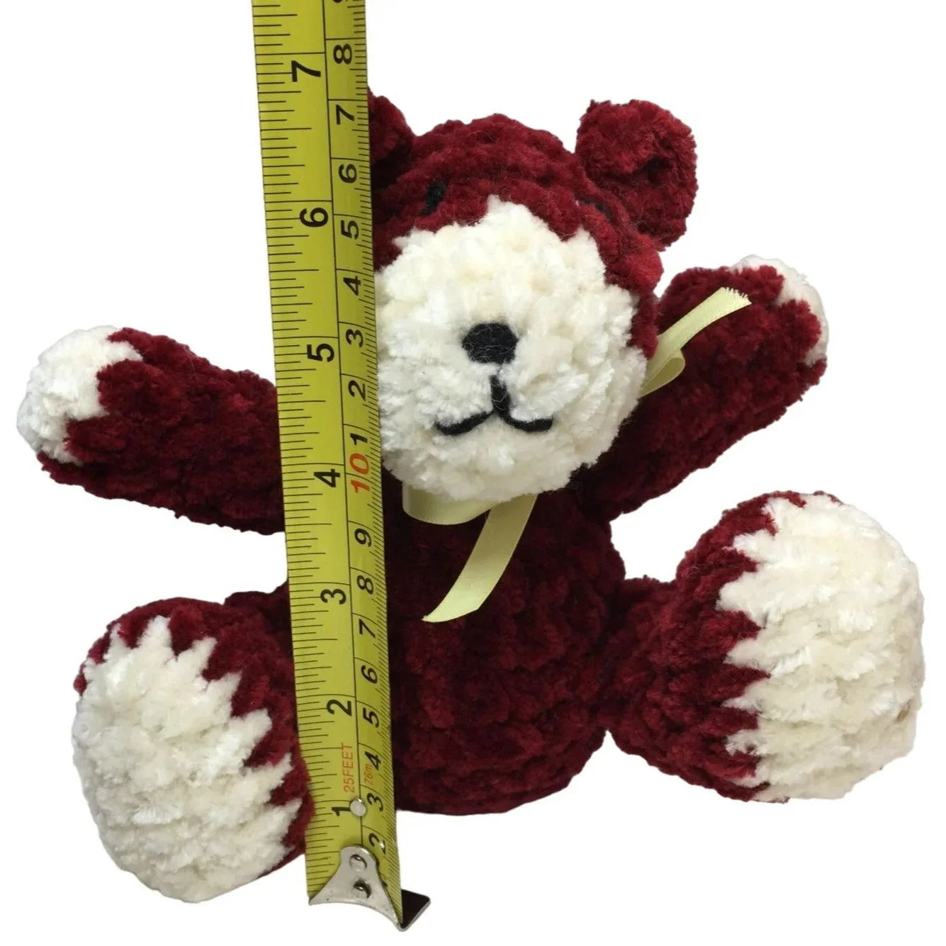 Super Soft Deep Red and White Bear Plush with Yellow Ribbon Collar - A+ Stuff A+ Stuff