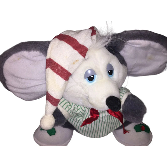 Vintage Christmas Mouse by Applause - Stripe Hat and green pajamas - Red Bow Applause A+ Stuff