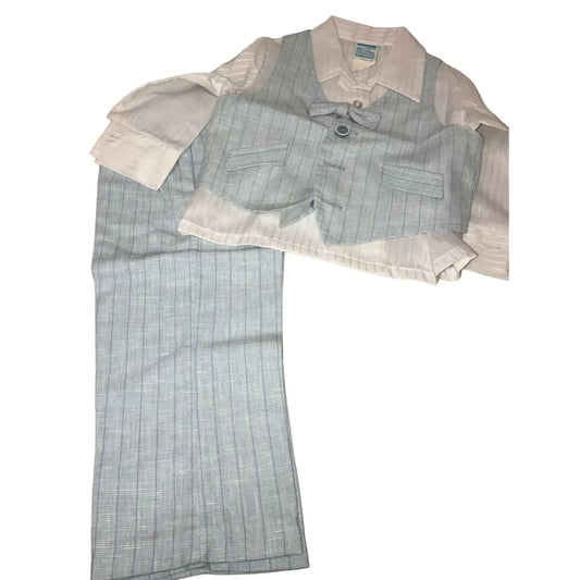 Vintage Infant 3 piece Suit - Blue Pinstripe - ToddleTime Baby Boy Suit Vest and Pants Suit Outfit SIze 1.5 (up to 26 lbs) ToddleTime A+ Stuff