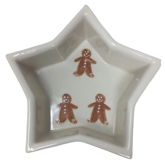 Cute Festive Star-Shaped Holiday Baking Dish - GIngerbread men on Inside - Holly and Berries on outside - Hartstone A+ Stuff