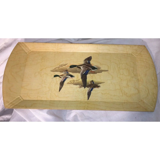 Set of 5 Vintage Natural Wood Serving Trays Breakfast Tray - Mallard Duck Art Hasko A+ Stuff Serving Trays