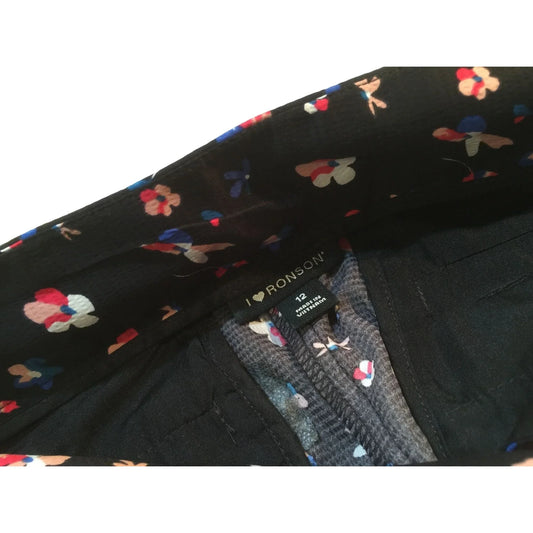 Vintage I (Heart) Ronson Black pants with Colorful flowers - Size 12 I *Heart* Ronson A+ Stuff