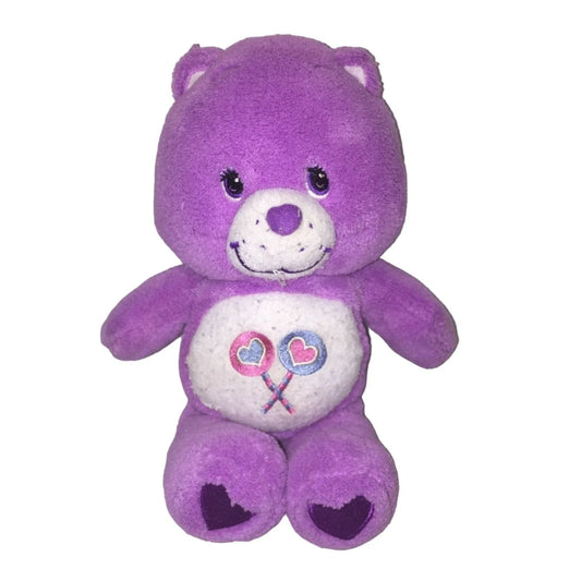 Care Bears SHARE BEAR Plush - Purple with Lollipops and sweet smile 9" Tall Care Bears A+ Stuff