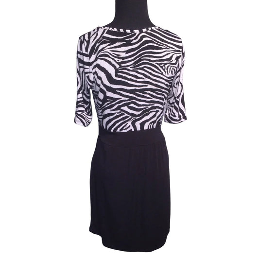 Catch My I Zebra Print and Black Dress - 3/4 Sleeve Scoop Collar Size M Catch My i A+ Stuff