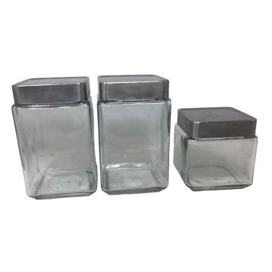 Set of 3 Clear Glass Square Canisters with Airtight Lids 2 7" , one 4.5" A+ Stuff A+ Stuff