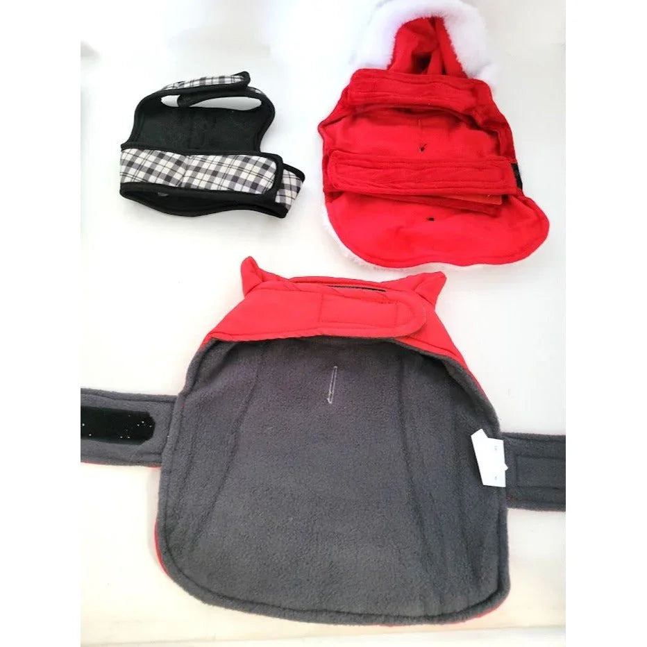 Pet Sweaters, Jacket, Fleece, Santa Outfit and Plaid Vest w bowtie - most new or like new - outfits for dog Size XS A+ Stuff A+ Stuff