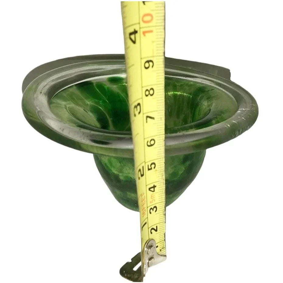 Pretty GREEN Art Glass Dish or Holder - green and bubble spatter look - clear dish or holder RIng Top and flat bottom to sit upright A+ Stuff A+ Stuff Glass