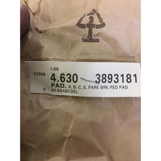 Genuine NOS GM vintage Auto Part no 3893181 - PAD - Parking Brake Pedal Pad - GR 4.630 Discontinued General Motors OEM Part - GM A+ Stuff BRAKE PADS