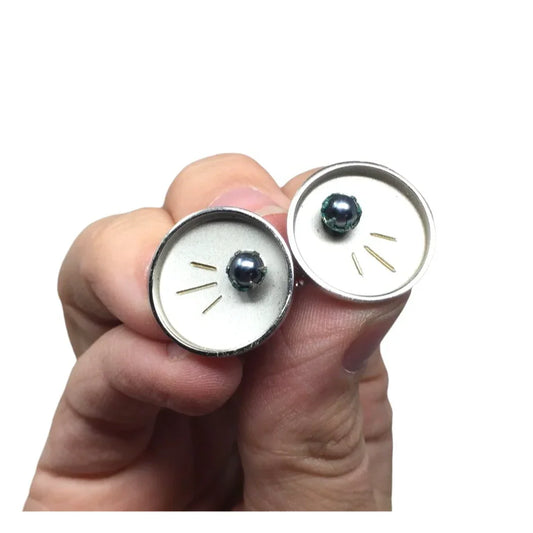 Vintage Cufflinks - Blue Pearl (not sure if faux) with 3 lines in sunken circle - Great Find! A+ Stuff A+ Stuff Cufflinks