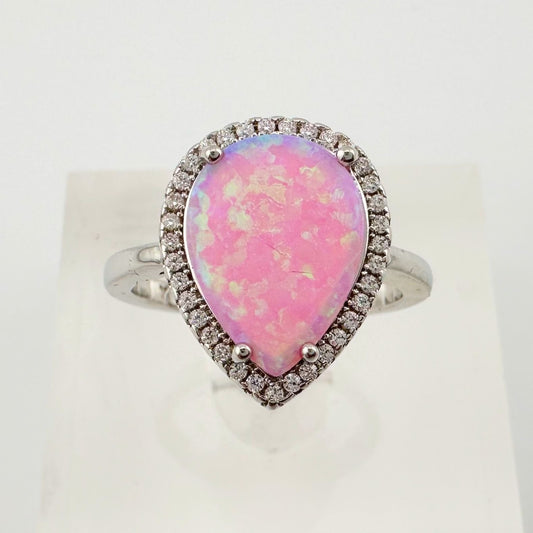 Vibrant Pink Opal Teardrop Ring - Size 7