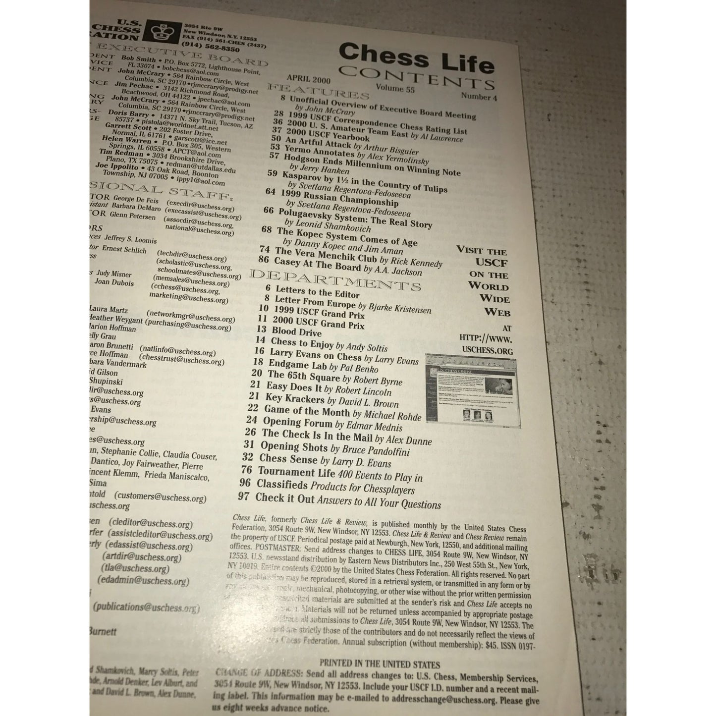 Vintage Bundle of 7 Chess Life Magazines (Jan, Feb, April, May, Oct, Nov, Dec 2000)