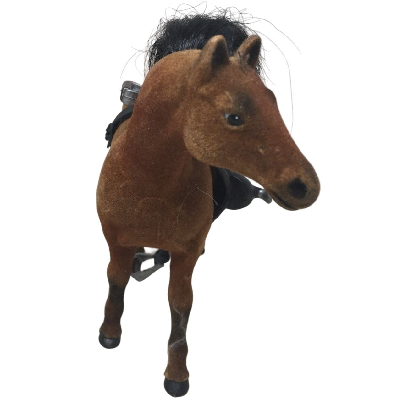 Realistic Looking Brown Velvet Horse Pretend Play Toy with Black Hair & Saddle