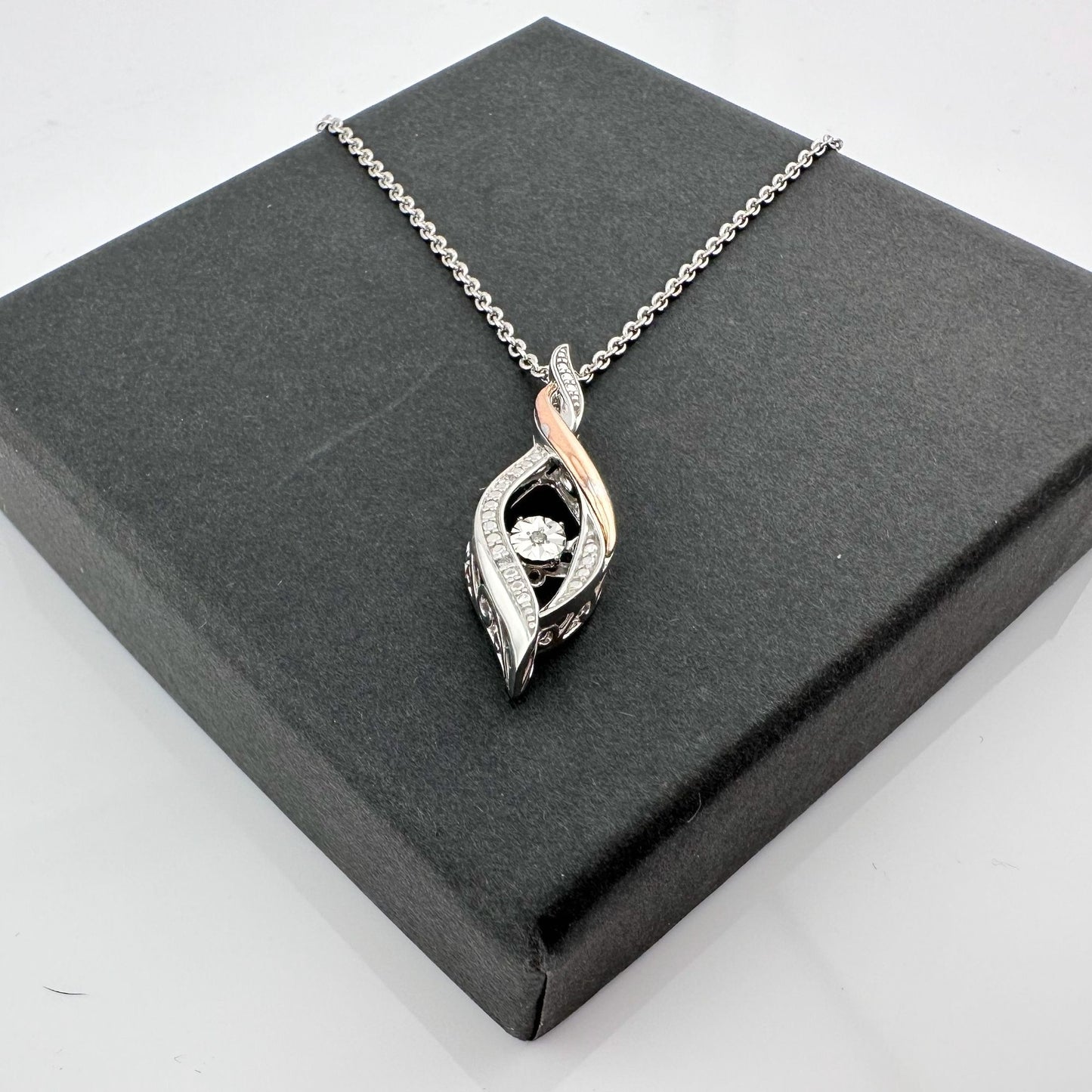 Beautiful Twisted 10kt Rose Gold & Sterling Silver Diamond Necklace