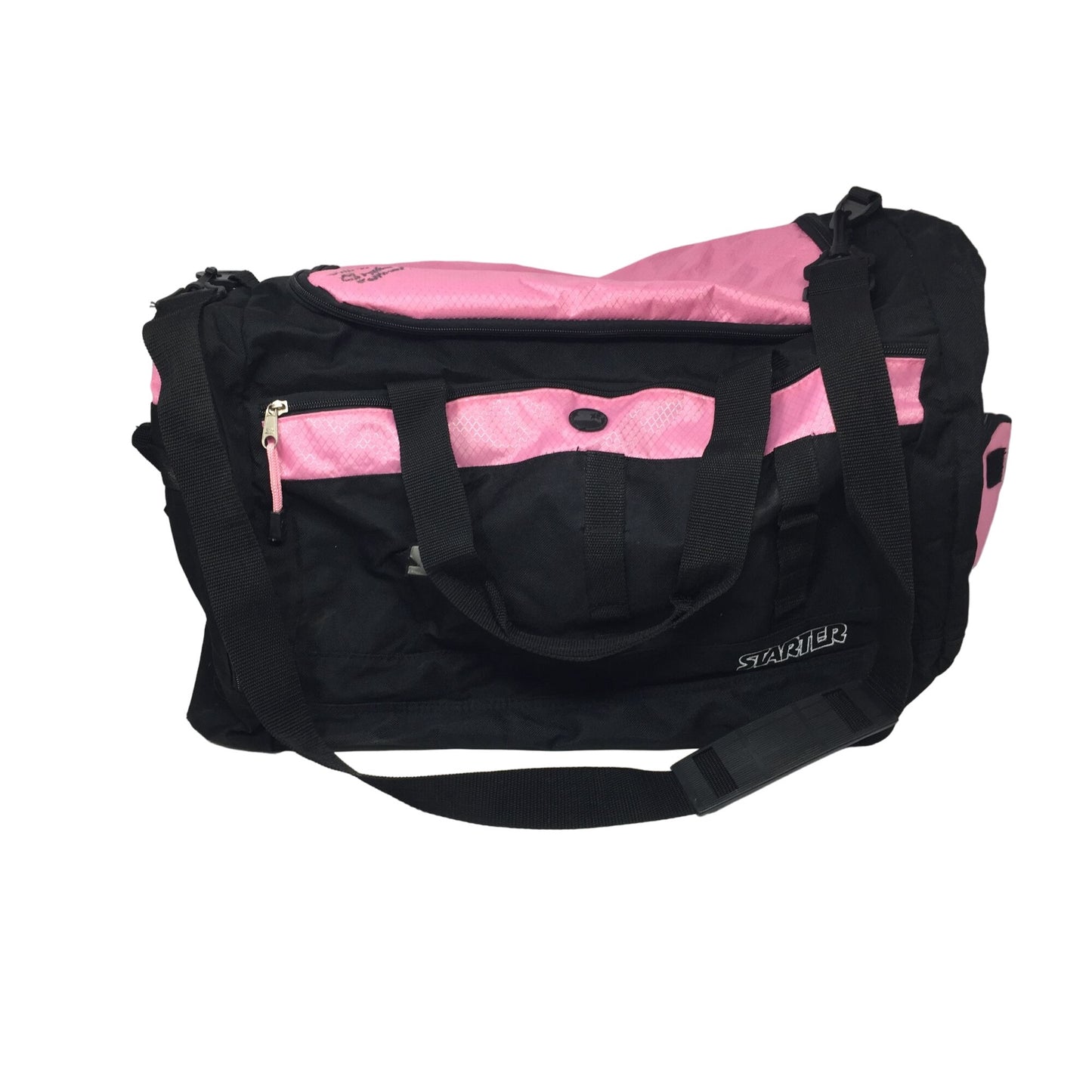 Starter Pink and Black Zippered Duffle Bag With Handles and Pockets