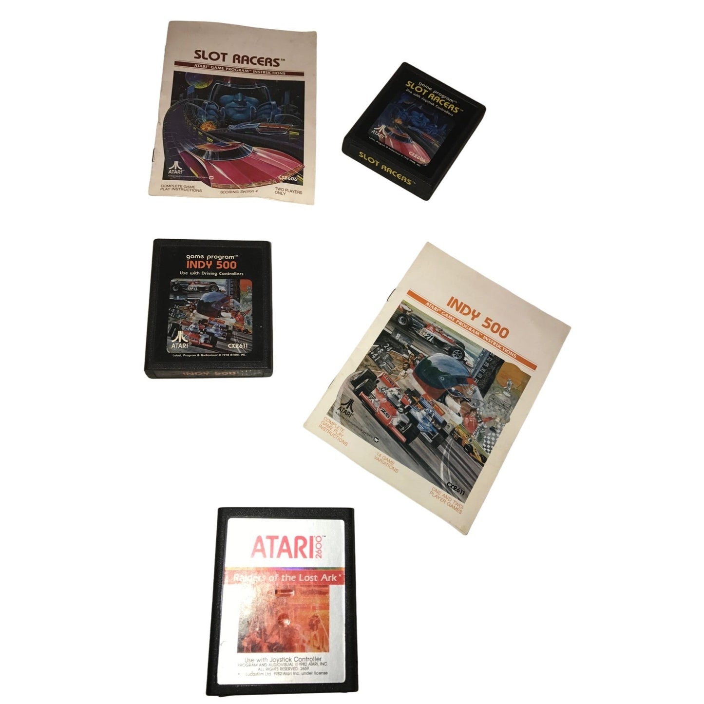 Vintage Atari Games and Manuals- Slot Racers- Raiders of the Lost Arc- Indy 500