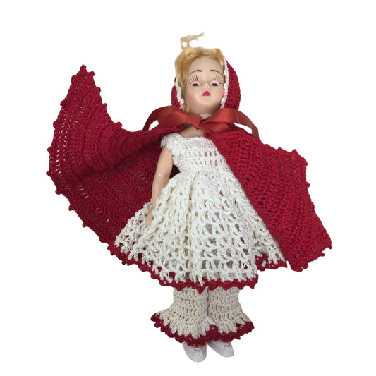 Vintage Mary Jean Character Doll In Crocheted Little Red Riding Hood Dress/ Cape