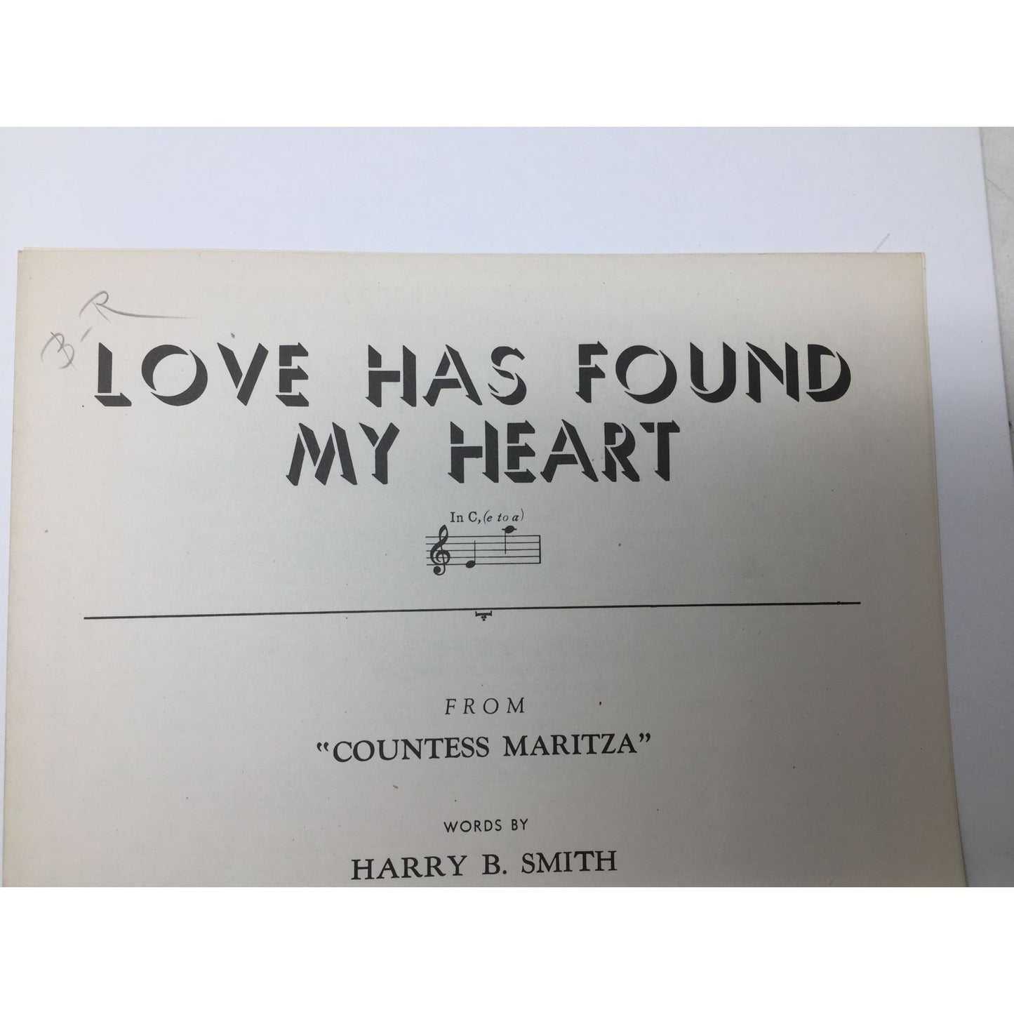 Vintage Sheet Music for the song "Love Has Found My Heart" Countess Maritza  A+ Stuff Sheet Music