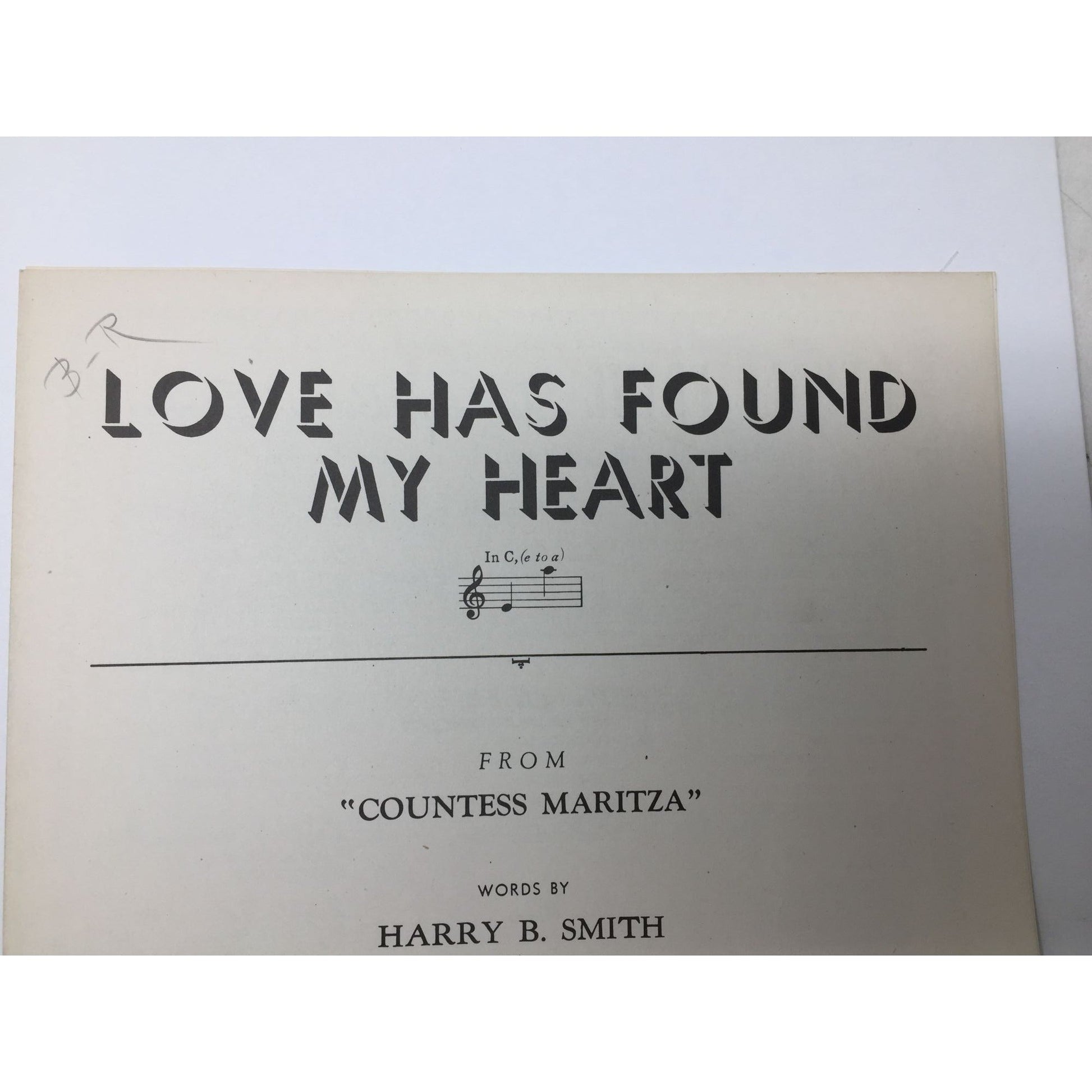Vintage Sheet Music for the song "Love Has Found My Heart" Countess Maritza  A+ Stuff Sheet Music