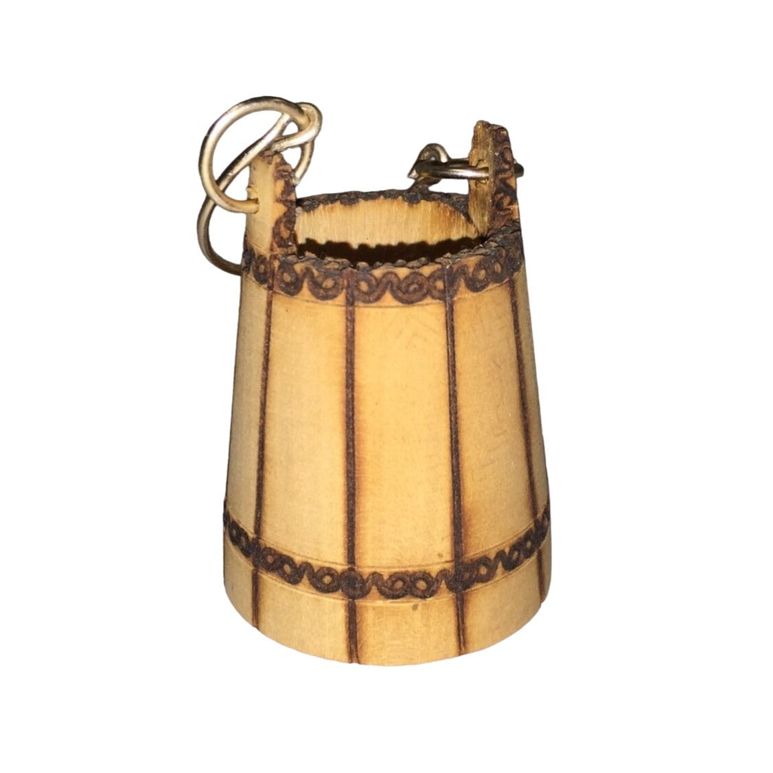 Small Miniature Wooden Hanging Bucket with Metal handle