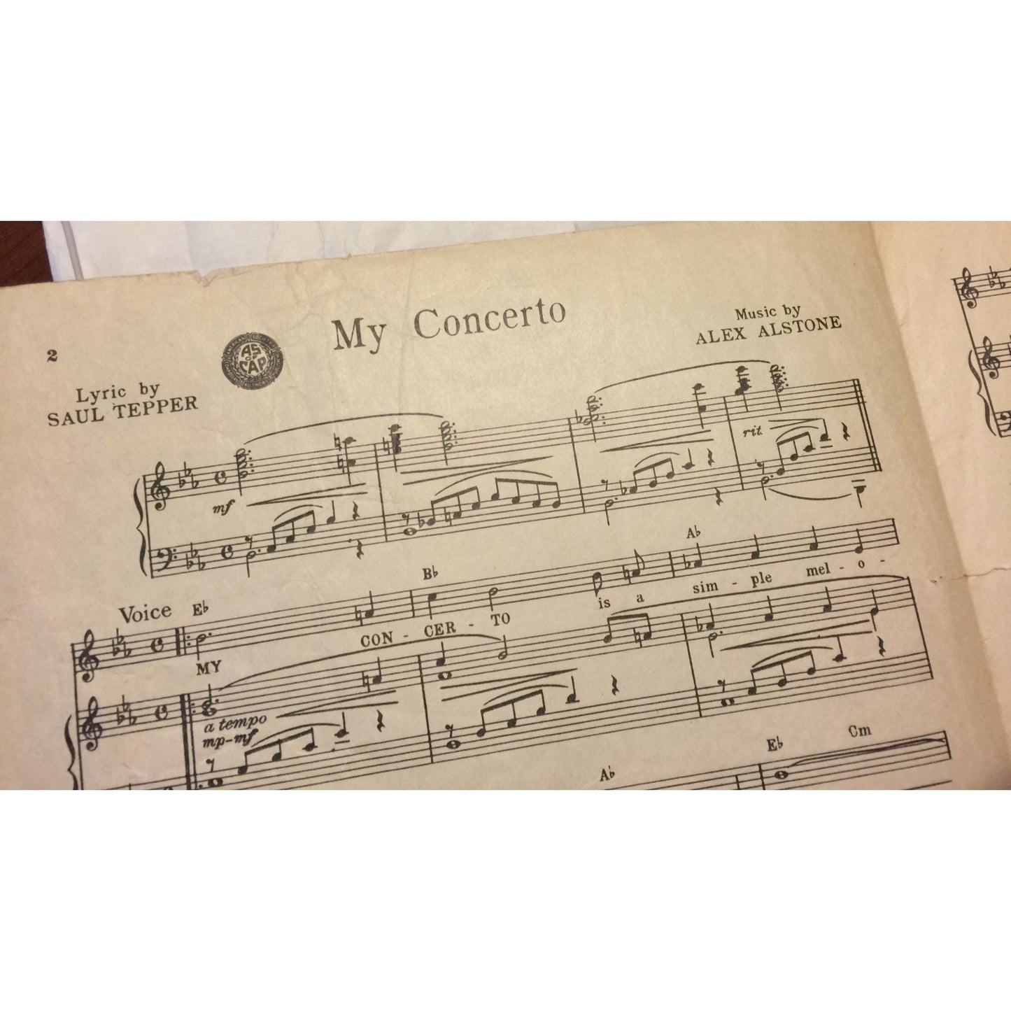 My Concerto by Saul Tepper & Alex Alstone Vintage Sheet Music Book