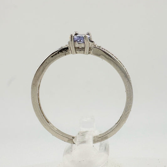 Beautiful Oval Tanzanite Ring with Diamond Accent - Sterling Silver Size 8.25