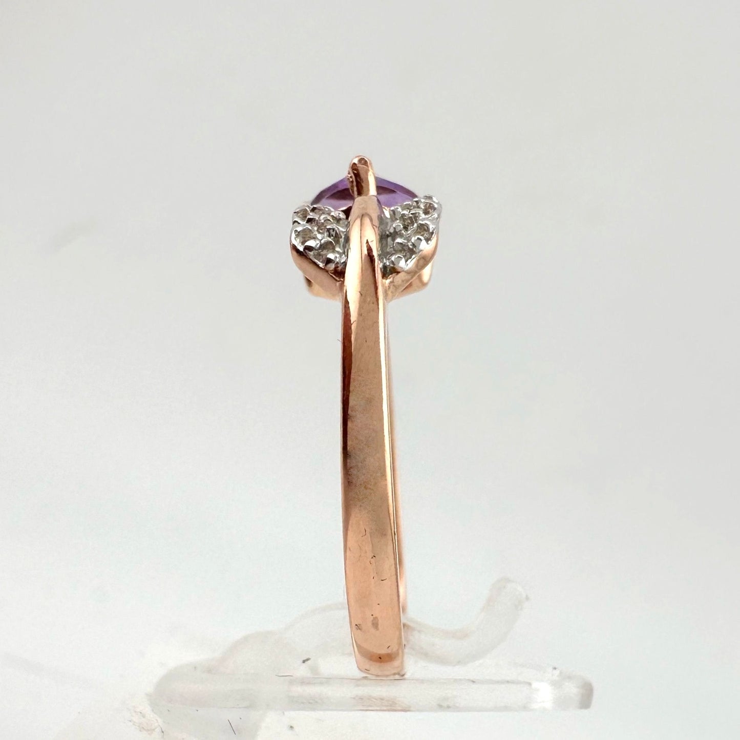 Beautiful Trillion Cut Purple Amethyst Arrow Ring  14kt Rose Gold Overlay Sterling Silver - Size 7