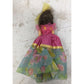 Vintage Collectible Doll Brown Hair, Blue Eyes wearing Pink, Blue, Yellow Dress