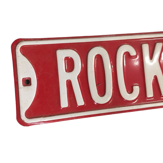 Rock N Roll Ave Red/White Metal Street Sign - 3ft by 6 inches