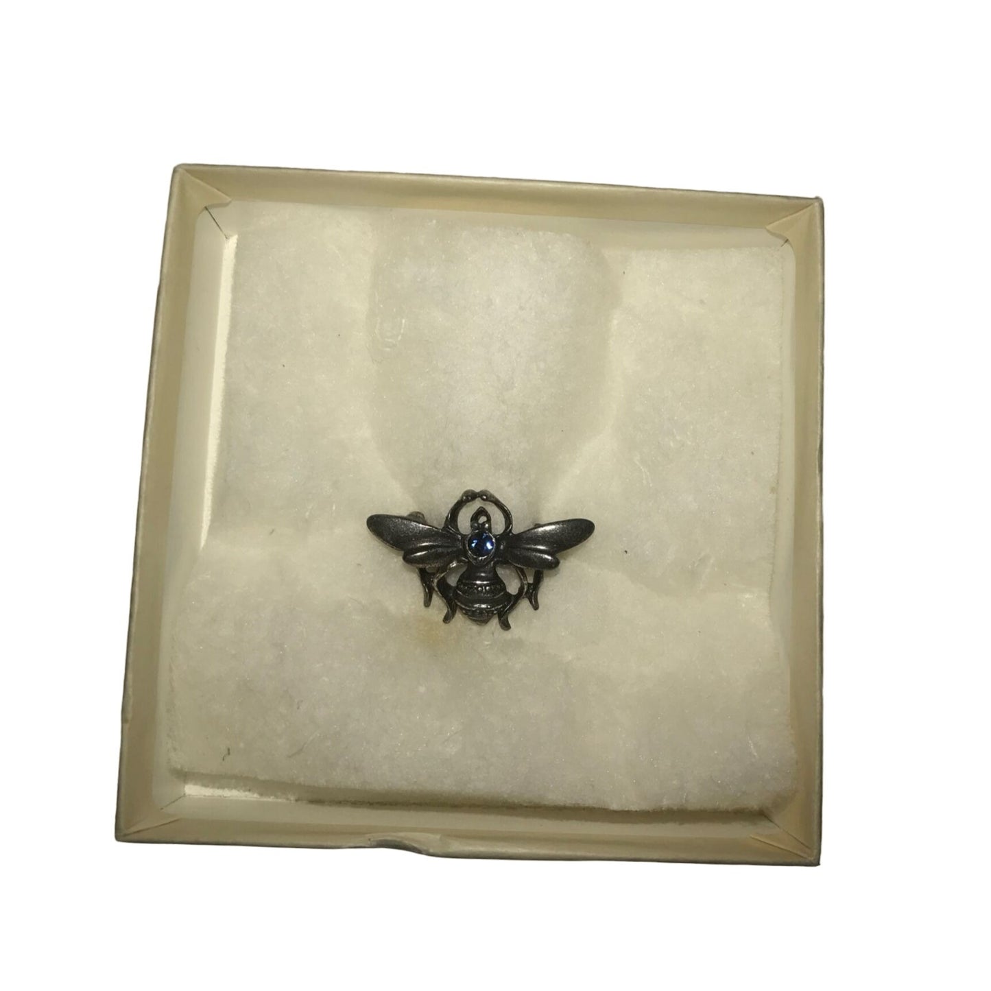 Small Vintage Silver Tone Bee Pin/Brooch with Blue Rhinestone