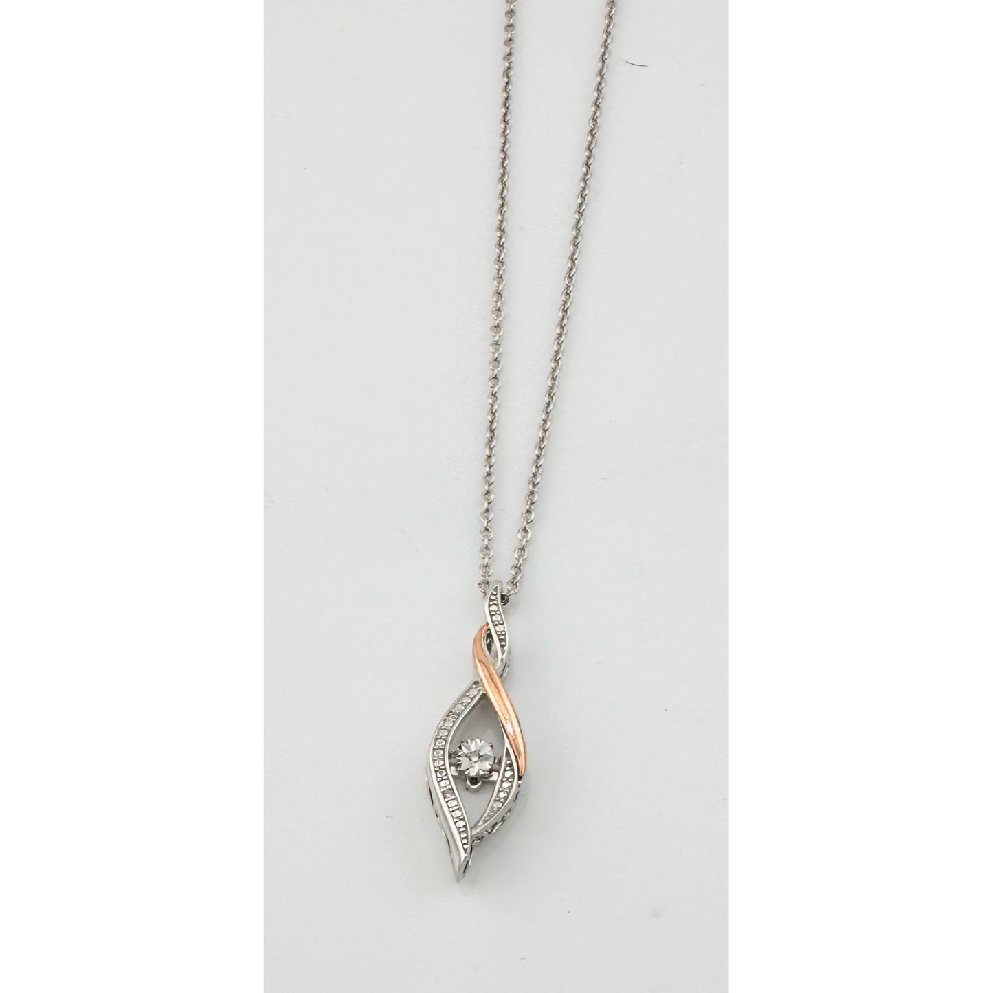 Beautiful Twisted 10kt Rose Gold & Sterling Silver Diamond Necklace