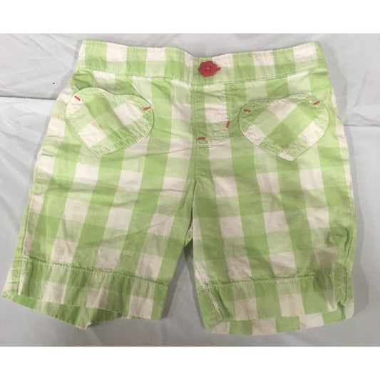 Jumping Beans Toddler Girl Shorts Size 3T Green/White with Pink Flower Button/Pockets